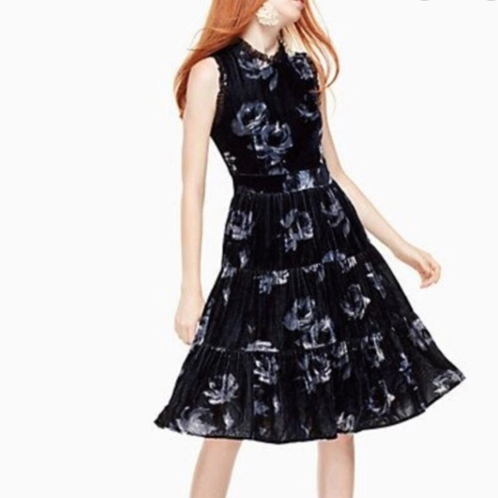 Kate Spade night rose velvet dress Sz 0 sleeveless floral A9C